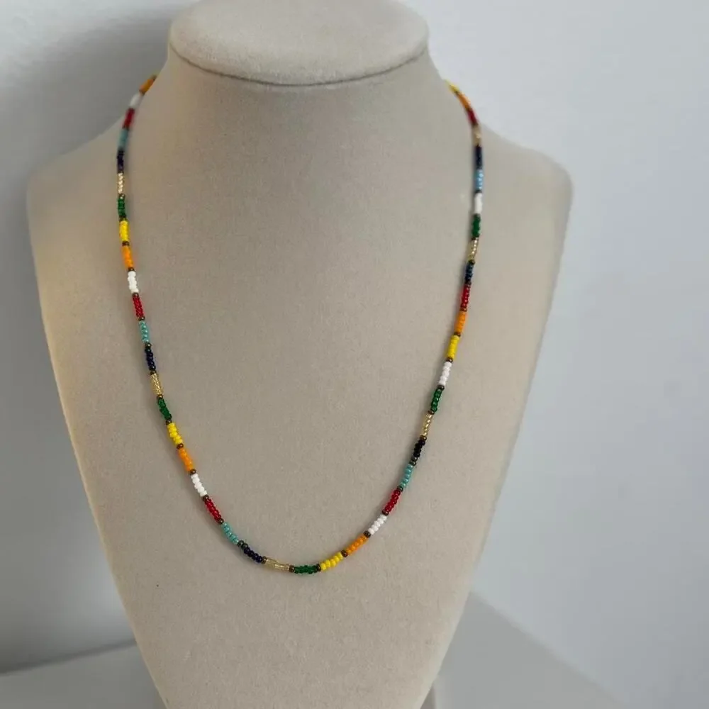 Multicoloured Beaded Necklace Boho Style Handmade Unique Artisan Jewelry Gift - Picture 4 of 5